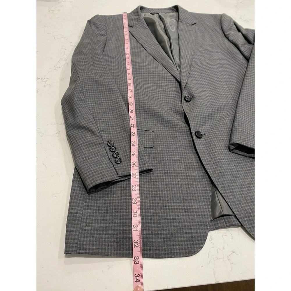 Bonobos Blazer Mens 44L Slim Fit Gray Check 100% Wool Lightweight Sport Coat